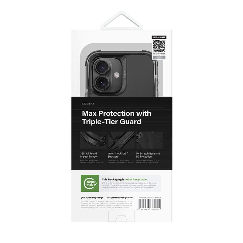 Uniq Combat MagClick MagSafe Charging Compatible Phone Case for iPhone 16 – Black