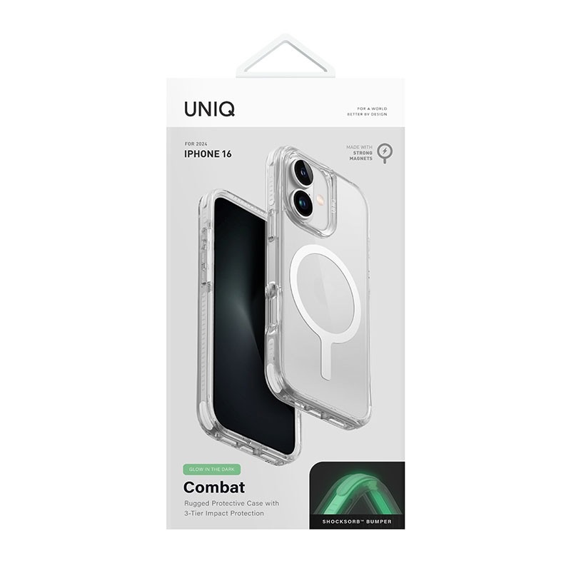 Uniq Combat MagClick MagSafe Charging Compatible Phone Case for iPhone 16 – White