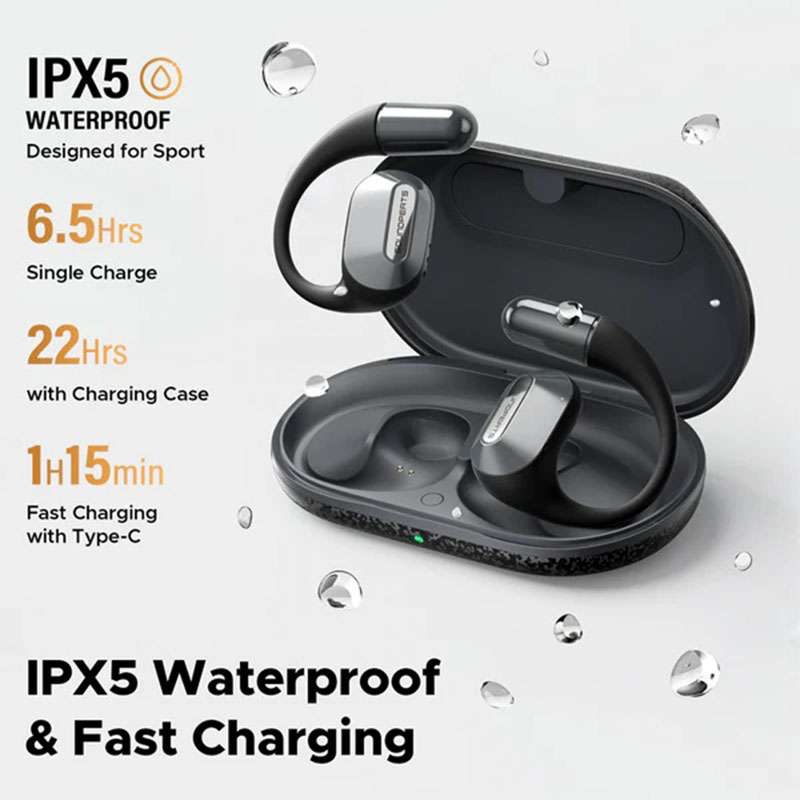 SoundPeats HearFit Open-Ear Sports True Wireless Bluetooth Earphones with Blutooth 5.3, 15mm drivers, ENC Cancellation - Black