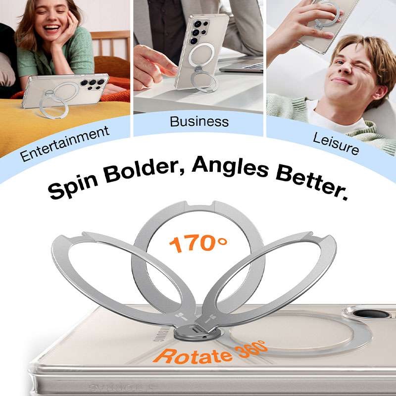 Torras Ostand Spin Magnetic (MagSafe Compatible) Series Phone Case for Samsung Galaxy S25 Ultra – Gold