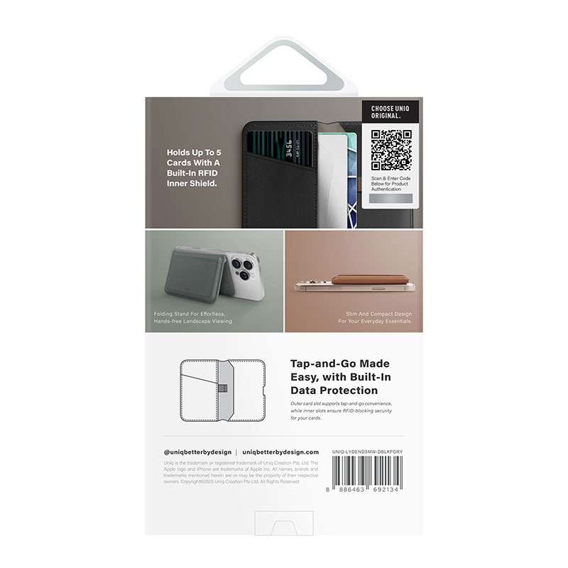 Uniq Lyden DS RFID-Blocking Magnetic Wallet - Black