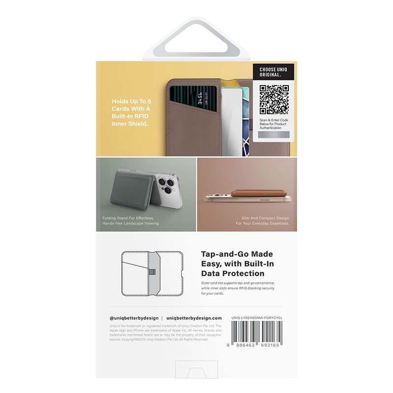 Uniq Lyden DS RFID-Blocking Magnetic Wallet - Grey