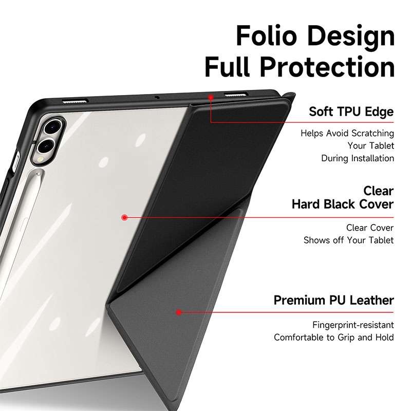 Dux Smart Folio Case with Pencil Holder for Samsung Tab S10 Plus/S9 Plus/S9 FE Plus - Black