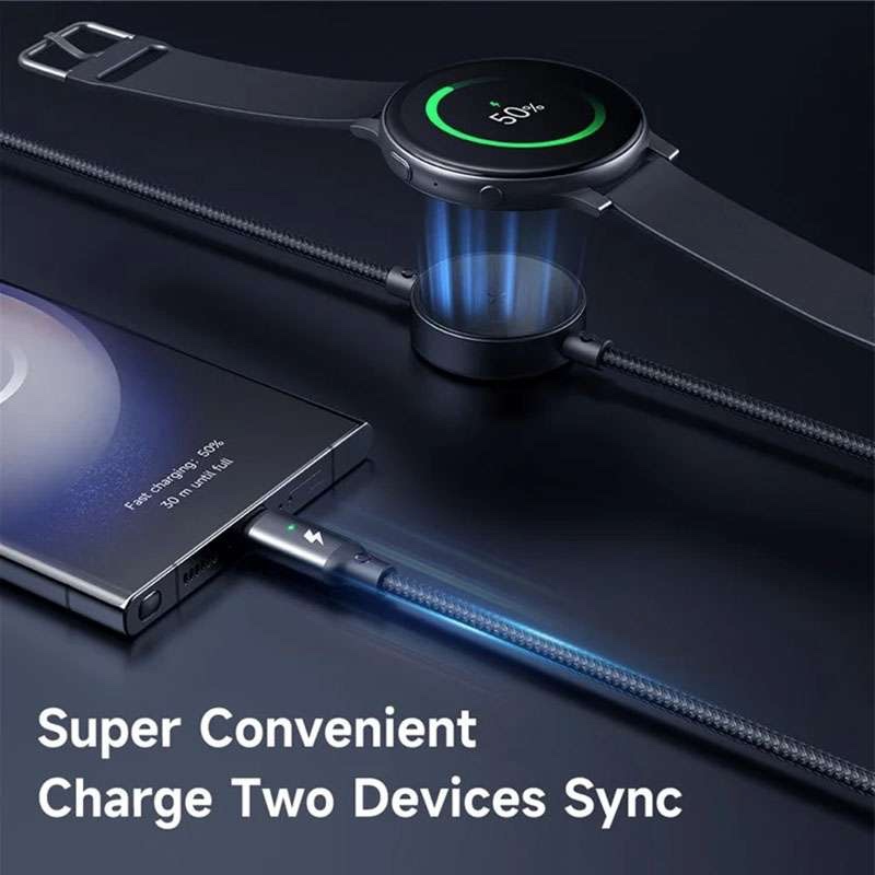 Mcdodo 60W 2in1 Type-C to Type-C Charging Cable with Wireless Charger for Samsung Watch - CA-4170 - Black