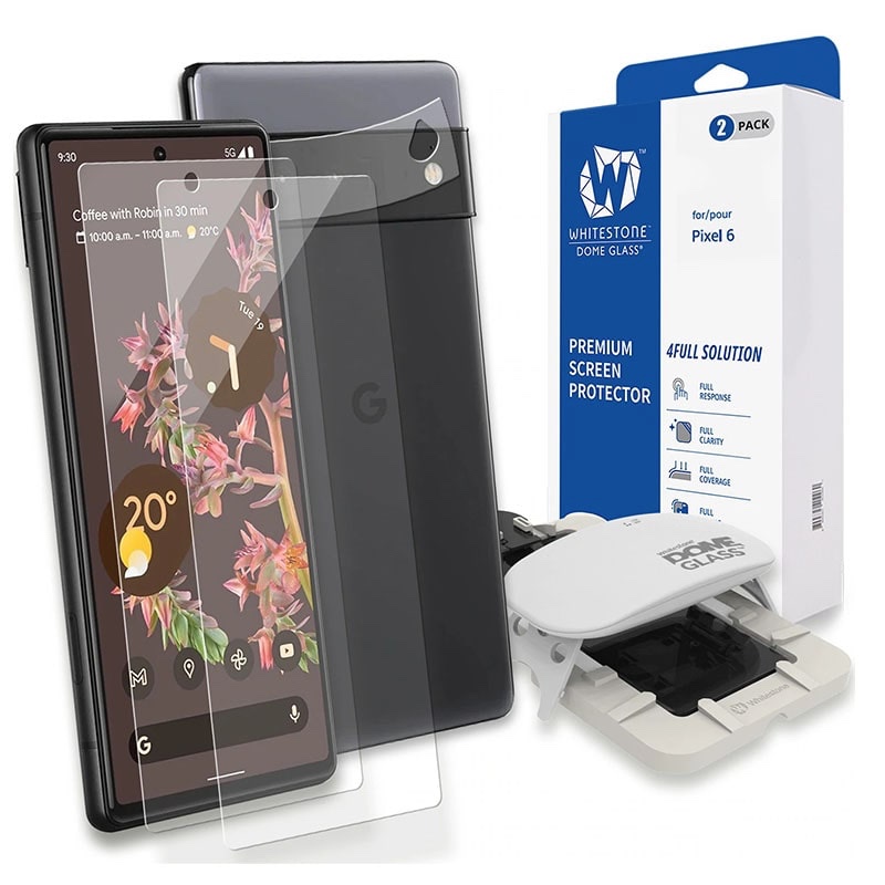 Whitestone [Dome Glass] For Google Pixel 6 Tempered Glass Screen Protector – Liquid Dispersion Tech – 2 Pack with UV and 1 Camera Protector