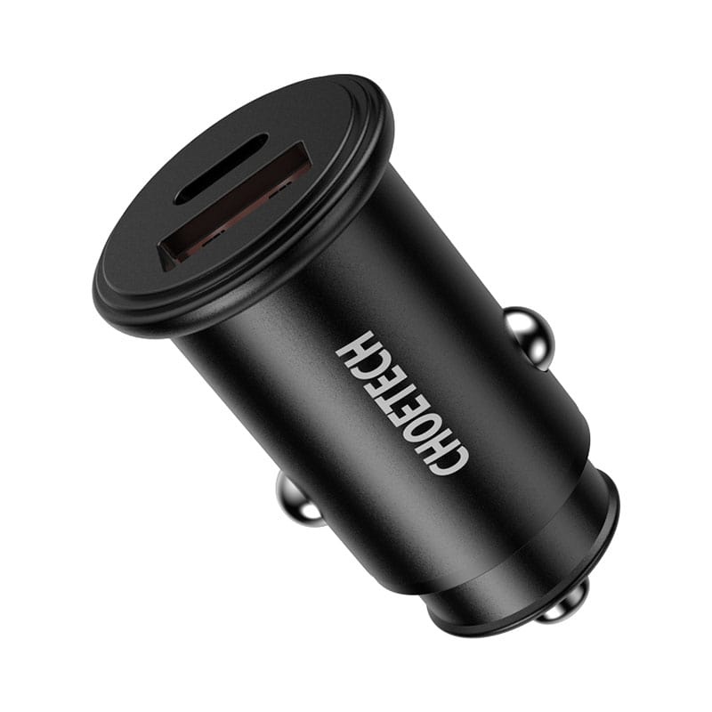 Choetech Dual USB QC 3.0 USB-A + PD 30W Type-C USB Fast Car Charger - Black  (TC0006)
