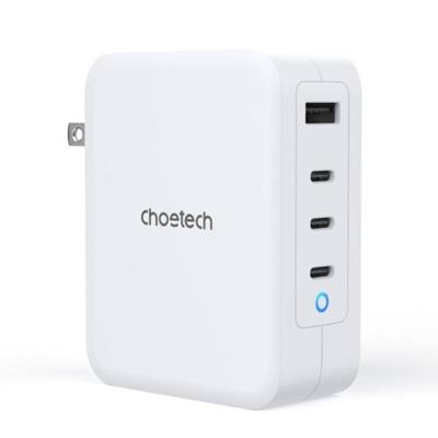 Choetech Ultra Fast 130W Gan 3 USB-C 1 USB-A Power Adapter Charger - US - White (PD6001)