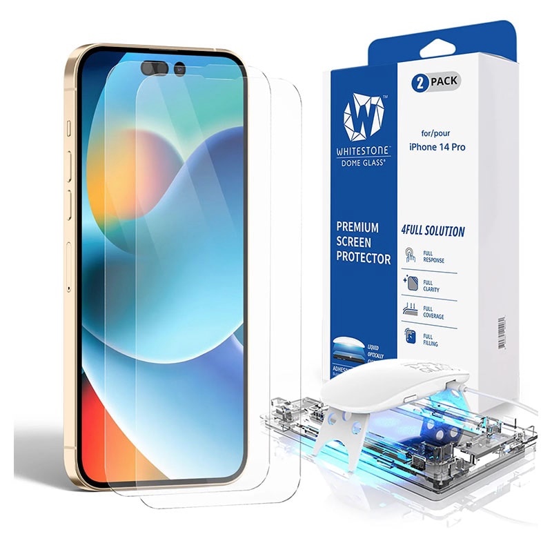 Whitestone Dome Glass for iPhone 14 Pro Tempered Glass Screen Protector with UV Kit - Pack of 2
