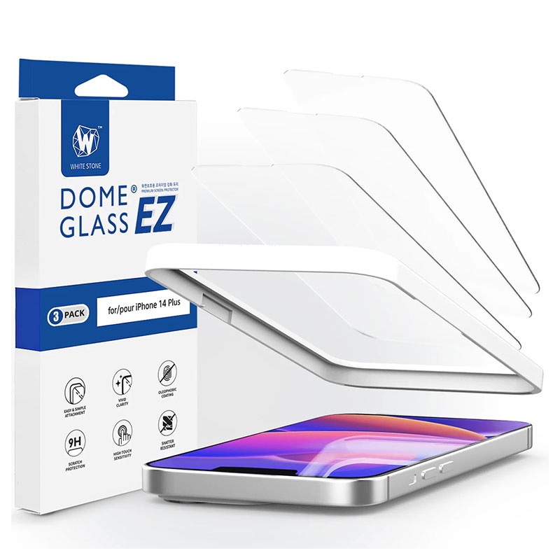 Whitestone Dome EZ Glass Screen Protector for iPhone 14 Plus / 13 Pro Max - Pack of 3 with Jig
