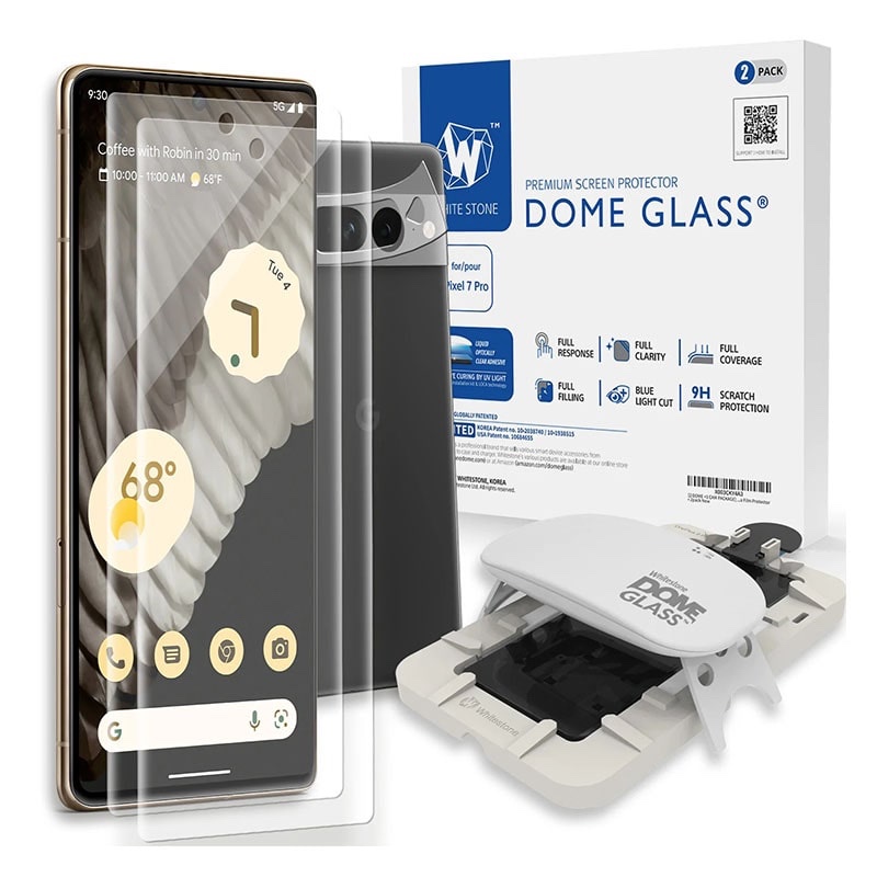Whitestone Dome Glass For Google Pixel 7 Pro Tempered Glass Screen Protector with 1 Pack of Camera Protector - 2 Pack of Glass with UV Kit