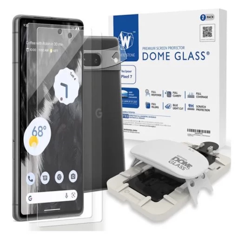 Whitestone Dome Glass For Google Pixel 7 Tempered Glass Screen Protector with 1 Pack of Camera Protector - 2 Pack with UV Kit