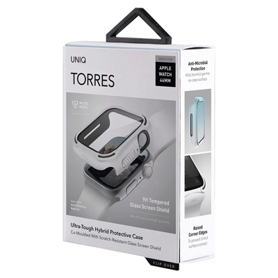 UNIQ TORRES Watch Case with Tempered Glass Screen Protector for Apple Watch Series 1-6 & SE (44MM) - Dove (White)