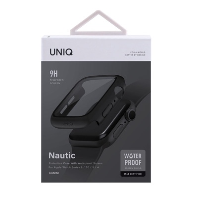 UNIQ NAUTIC Water-Resistant Watch Case with Glass Screen Protection for Series 1-6 & SE (44MM) - Midnight (Black)