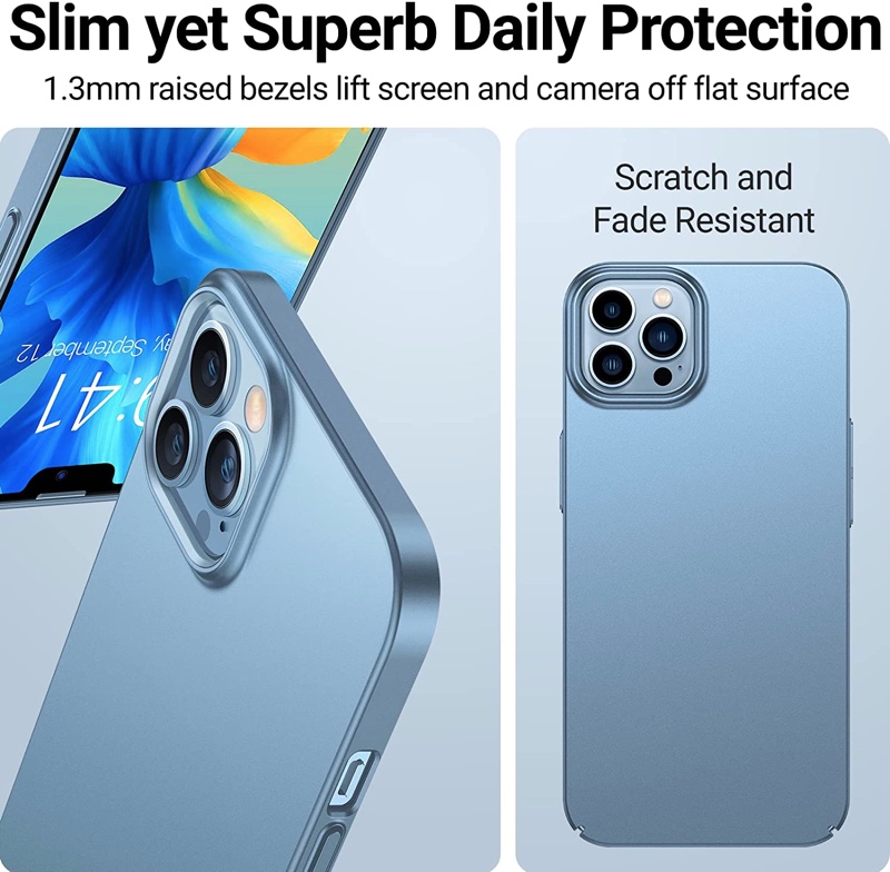 Torras Slim Fit Phone Case for iPhone 13 Pro Ultra-Thin Light Weight Full Protection Hard PC Cover with Comfortable Grip – Sierra Blue - X0035EJG8B
