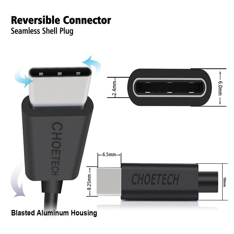 Choetech USB Type C Cable [10ft] 3m USB C To USB A 2.0 Fast Charging & Data Sync Cable - White - AC0004