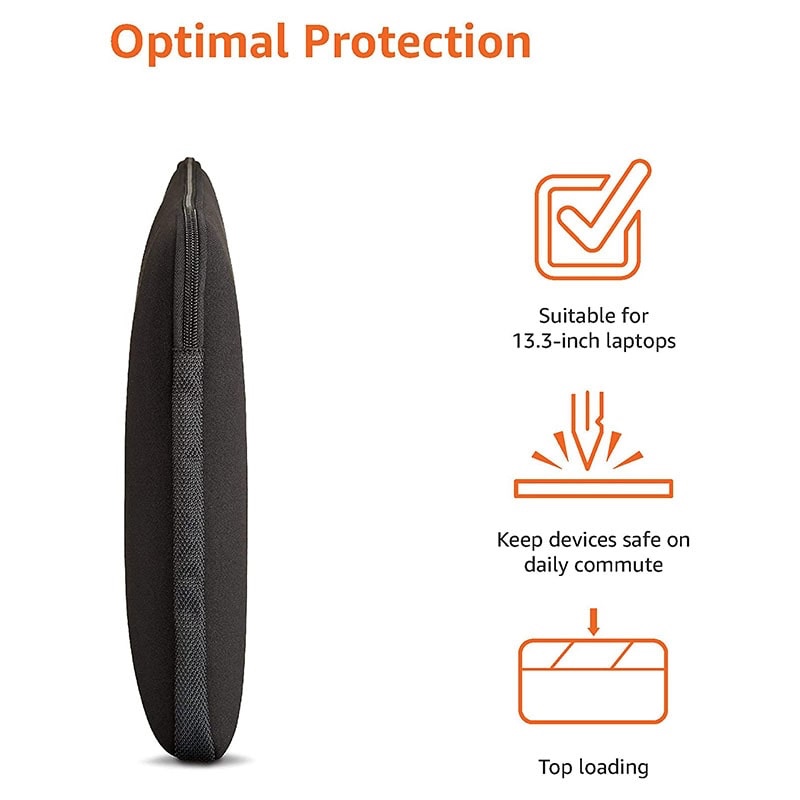 Amazon Basics 13.3-Inch Laptop Sleeve, Protective Case with Zipper - Black
