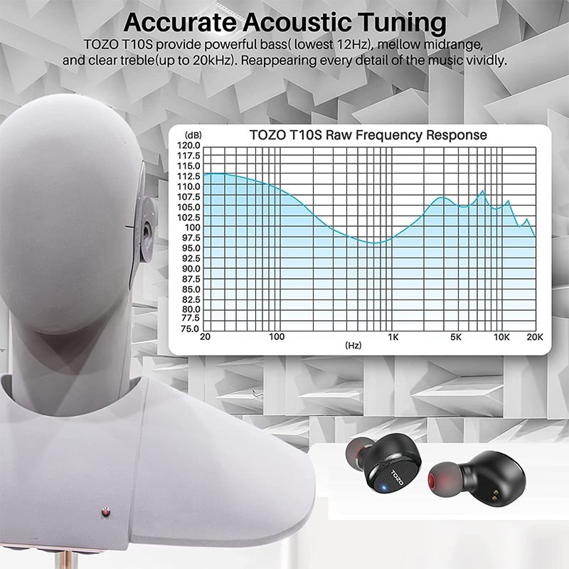 TOZO T10S v2022 True Wireless Stereo Earphones with Bluetooth 5.2, IPX8 Waterproof, Environmental Noise Canceling for Running Sports - Black