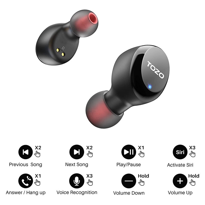 TOZO T6S v2022 True Wireless Earbuds with Bluetooth 5.2, Environmental Noise Cancellation, Sound with Deep Bass, Supports APP Control for Sports - Black