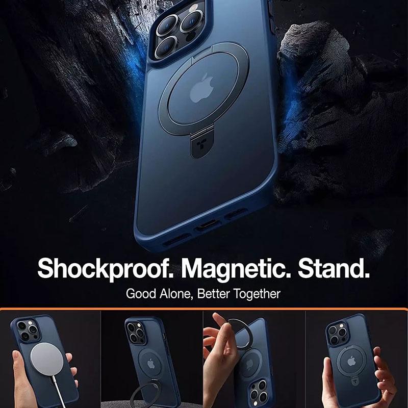 Torras UPRO Ostand Matte Series Phone Case for iPhone 13 Pro – Dark Blue