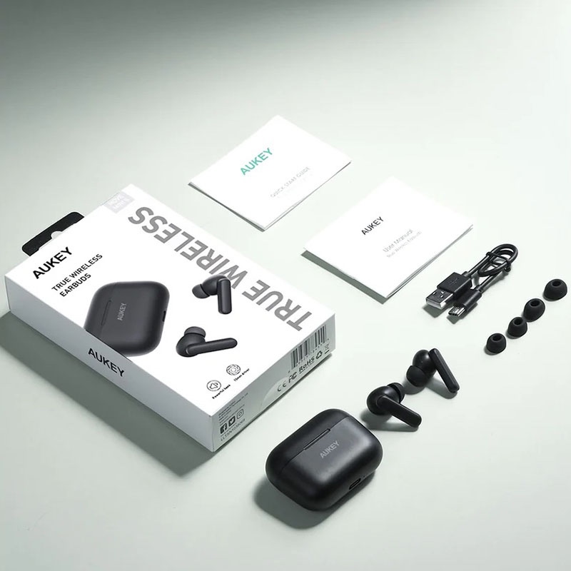 Aukey True Wireless Earbuds with 10mm Driver, 28H Playtime, Bluetooth 5.1, IPX5 Waterproof - (EP-M1S) - Black