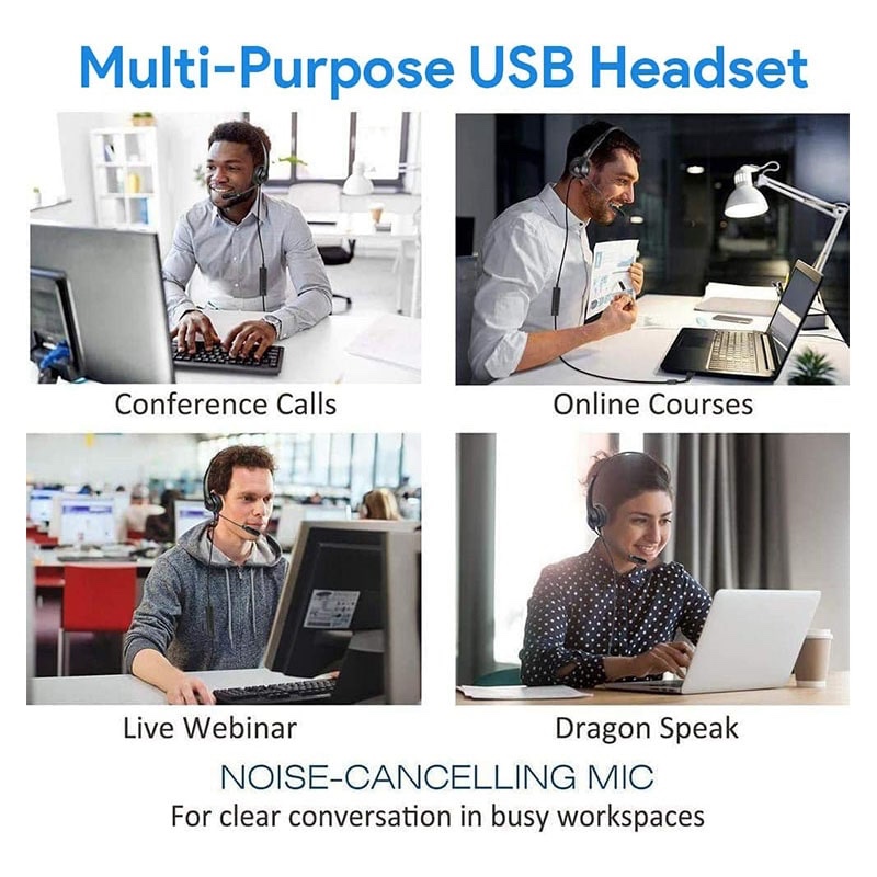 Salar H58 PC Wired Business Headphones USB 3.5mm Jack Comfortable Headset With Noise Cancelling Mic For PC Laptop Mac Computer - Black