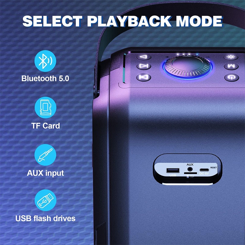 W-KING T9 80W Loud Bluetooth Speakers with Subwoofer, Portable Outdoor Wireless Speaker  with Mega Deep Bass, Huge 105dB Sound, Mixed Color Lights, 24H Play, AUX, USB Play, TF Card