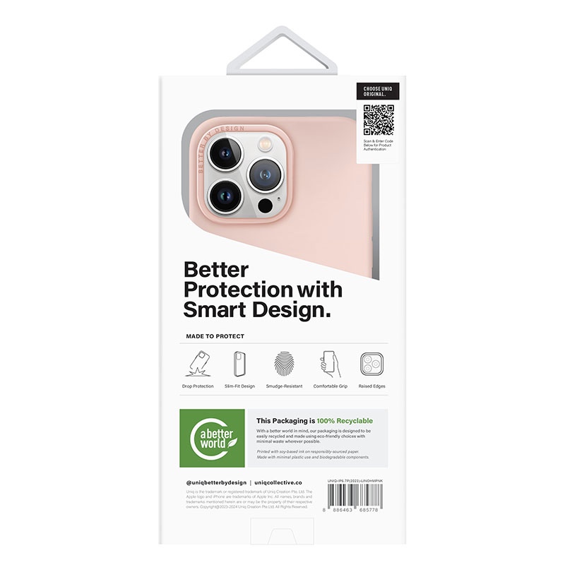 UNIQ Lino Hue MagClick Magsafe Compatible Phone Case for iPhone 15 Pro Max – Blush Pink