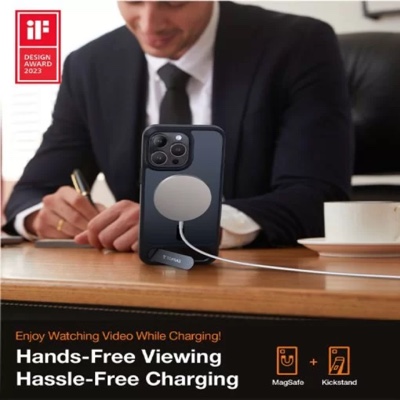 Torras UPRO Pstand Series Magsafe Compatible Phone Case for iPhone 15 Pro Max – Black