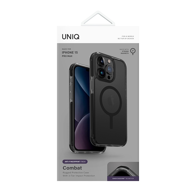UNIQ Combat (AF) MagSafe MagClick Charging Compatible Case for iPhone 15 Pro Max - Carbon Black