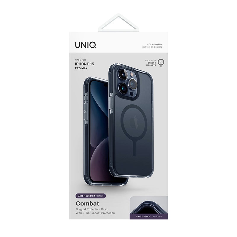 UNIQ Combat (AF) MagSafe MagClick Charging Compatible Case for iPhone 15 Pro Max – Smoke Blue