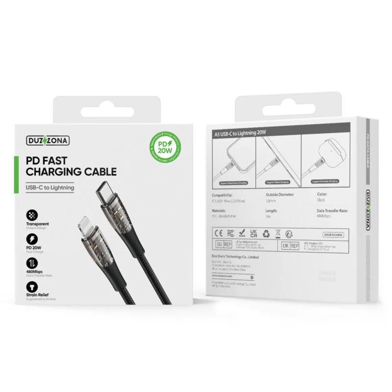 PD 20W Transparent USB C to Lightning Cable