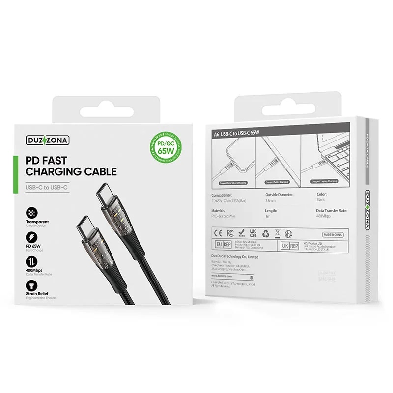 PD 65W Transparent USB C To USB C Cable