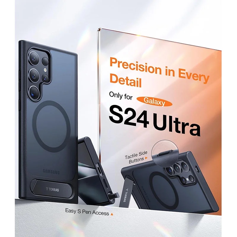 Torras UPRO Pstand Series Magsafe Compatible Phone Case for Samsung Galaxy S24 Ultra - Black