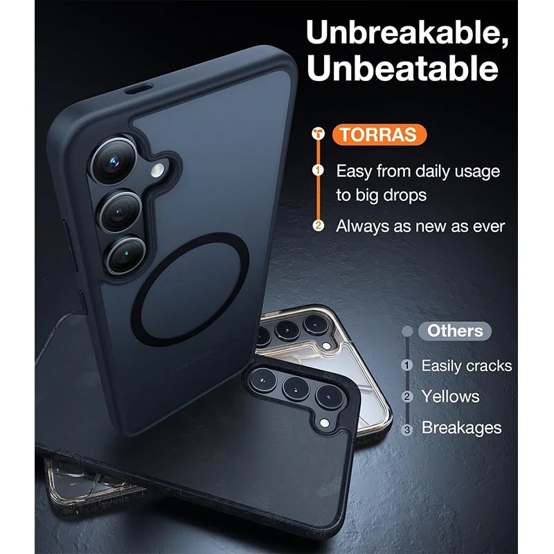 Torras Guardian Magnetic (Magsafe Compatible) Series Phone Case for Samsung Galaxy S24 – Black