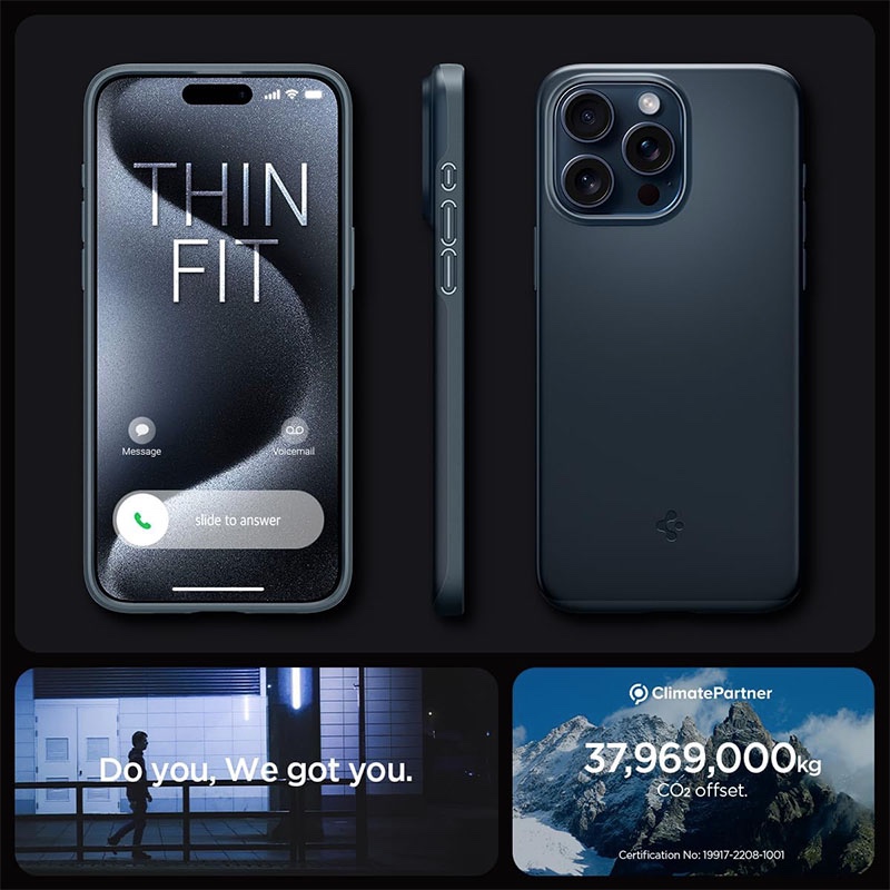 Spigen Thin Fit Phone Case for iPhone 15 Pro Max – Metal Slate