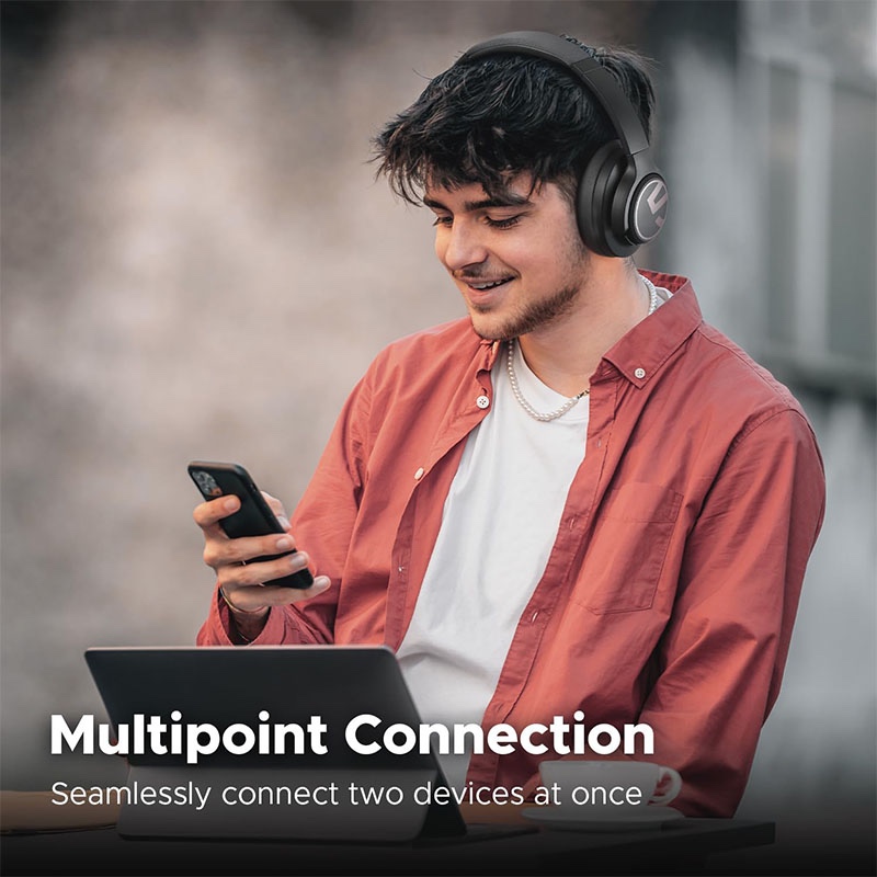 SoundPEATS Space Hybrid Active Noise Cancelling Wireless Headphones, 123H Playtime, Hi-Res Audio Wired, APP Custom EQ, Deep Bass, Comfort Ear Cups - Black