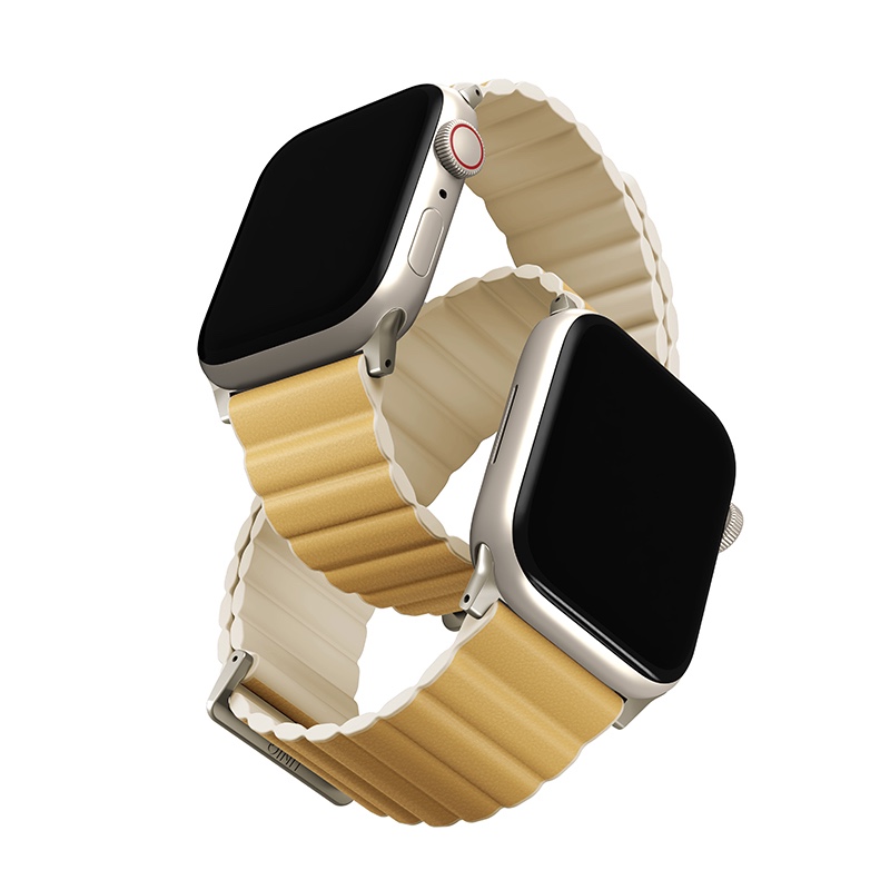 UNIQ Revix Premium Edition Reversible Magnetic Apple Watch Strap for Series 1-10, SE/SE2 & Watch Ultra/2 49/45/44/46MM – Canary Yellow / Ivory