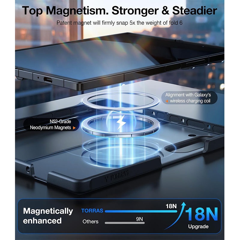 Torras Guardian Series Case for Samsung Galaxy Z Fold 6 with S-Pen Slot & MagSafe Compatible - Black