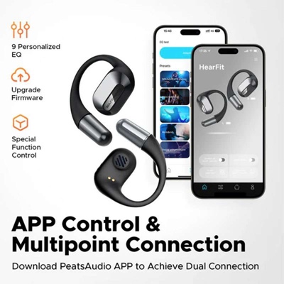SoundPeats HearFit Open-Ear Sports True Wireless Bluetooth Earphones with Blutooth 5.3, 15mm drivers, ENC Cancellation - Black