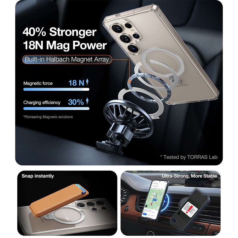 Torras Ostand Spin Magnetic (MagSafe Compatible) Series Phone Case for Samsung Galaxy S25 Ultra – Gold