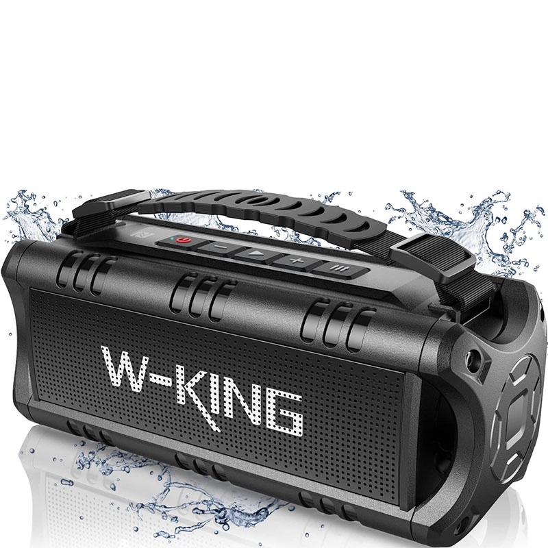 W-KING D8 Mini 30W Portable Speaker IPX6 Waterproof Outdoor Speaker with Super Punchy Bass, 24H Playtime, EQ, AUX, TF Card, USB Playback for Home, Party, Outdoor - Black