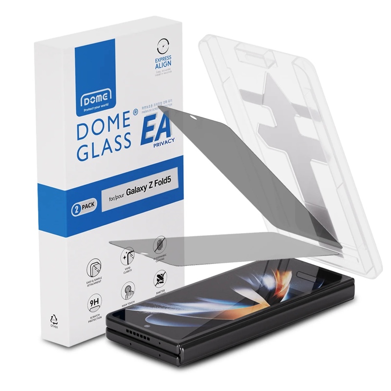 Whitestone Dome [EA Privacy] for Samsung Galaxy Z Fold 5 Privacy Screen Protector Full Coverage Glass Shield (With Easy Install Kit) - Pack of 2