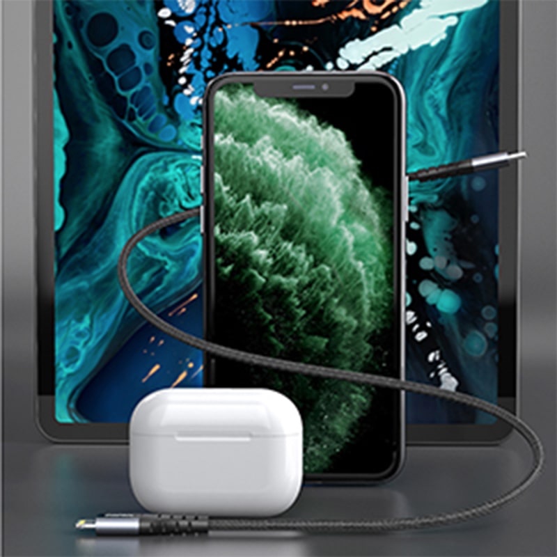 Choetech USB-C to Lightning Nylon Braided MFi Certified Cable(1.2m/3.9ft)  –  Black (IP0039)