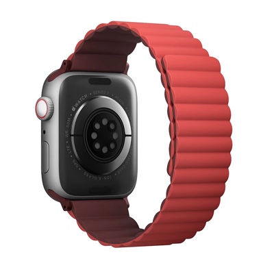 UNIQ Revix Reversible Magnetic Apple Watch Strap for Series 1-10 & SE/SE2  41/40/42mm - Burgundy (Maroon/Coral)
