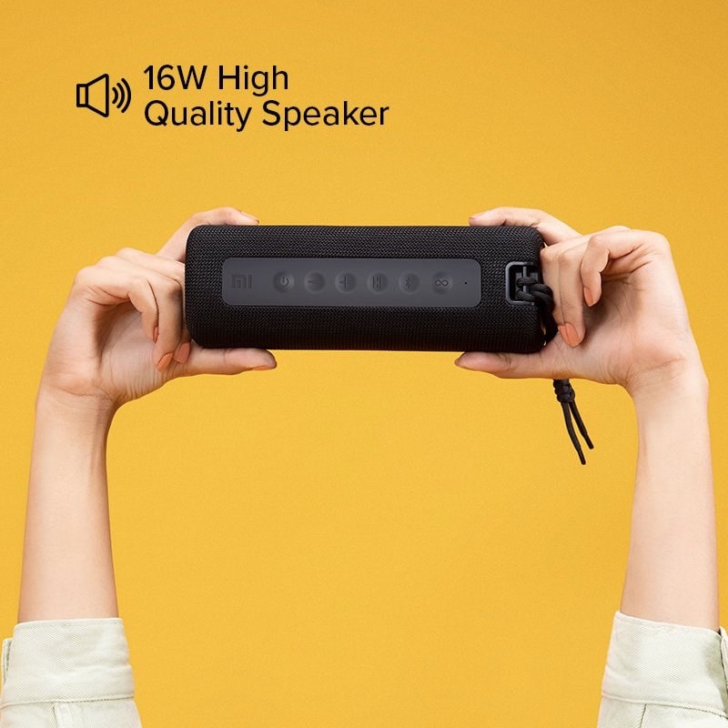 Xiaomi Mi Portable Wireless speaker Bluetooth, 16 watts, IPX7 waterproof Outdoor use, TWS, 13 hours of play time, built-in microphone, Dustproof – Black