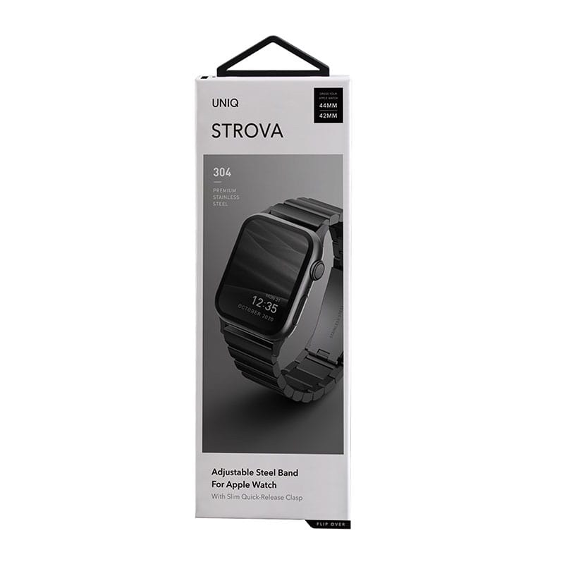 UNIQ STROVA Apple Watch Ultra Steel Link Band Strap 49/45/44/42MM Series 1-10, SE/SE2 & Watch Ultra/2  - Midnight (Black)