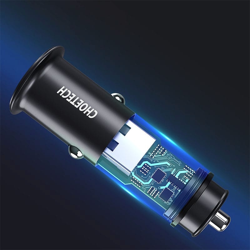 Choetech Dual USB QC 3.0 USB-A + PD 30W Type-C USB Fast Car Charger - Black  (TC0006)