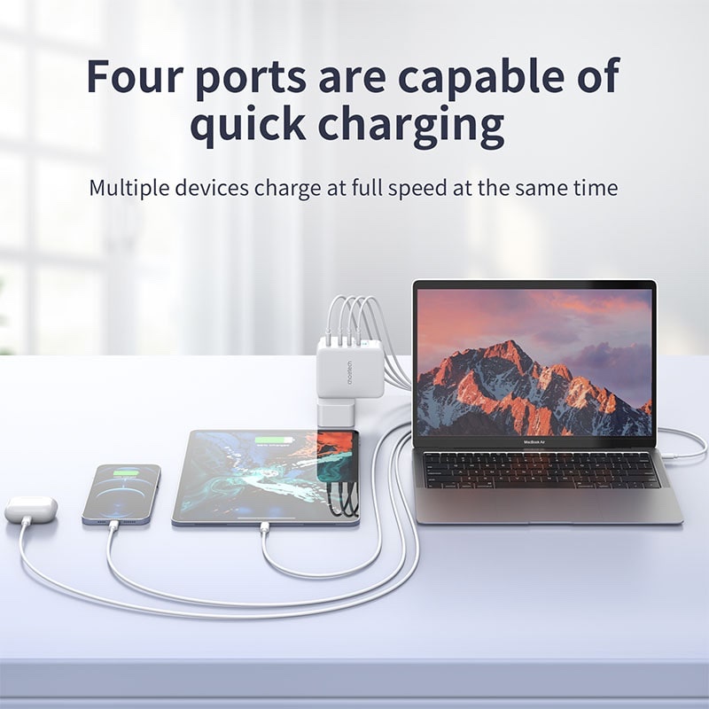 Choetech Ultra Fast 130W Gan 3 USB-C 1 USB-A Power Adapter Charger - US - White (PD6001)