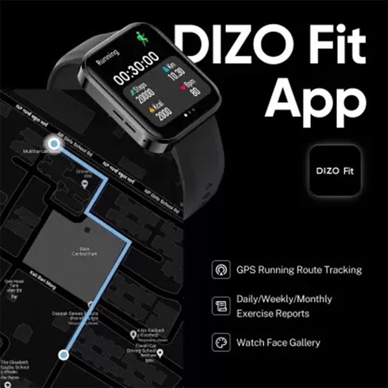 DIZO by realme Techlife Watch D Talk Smart Calling Watch with Big 1.8 Inch Screen - Black