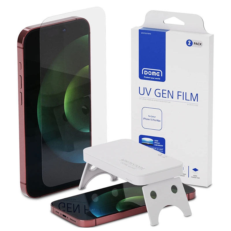 iPhone 15 Pro Max Whitestone Dome [UV GEN] Hard Coated Film Screen Protector with UV light – 2 Pack Film